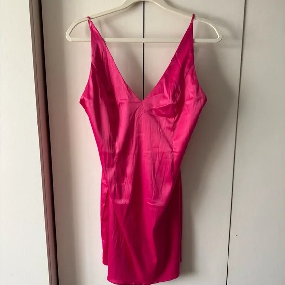Fashion Nova Hot Pink Mini Dress Slip Size L - Picture 1 of 3